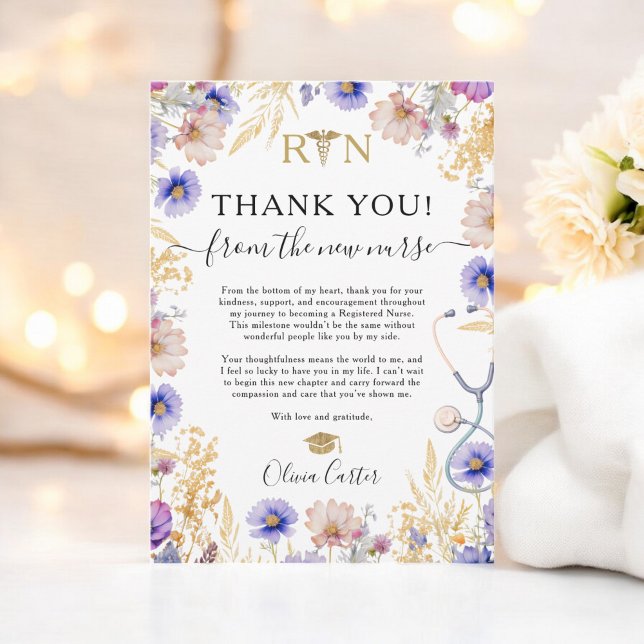 Elegante Wildblumen RN Nurse Abschluss Vielen Dank Dankeskarte (Elegant Wildflowers RN Nurse Graduation Thank You)