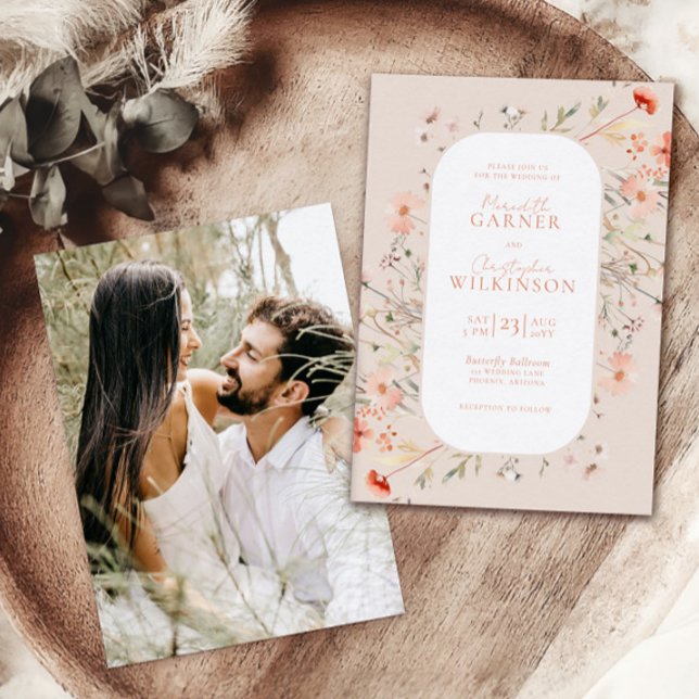 Elegante Wildblumen Rosa Einladung zur Hochzeit (Von Creator hochgeladen)