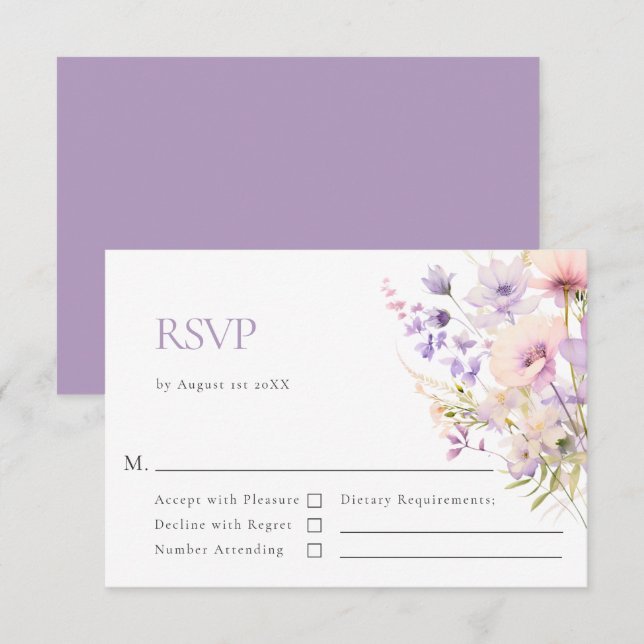 Elegante Wildblumen RSVP Karte (Vorne/Hinten)