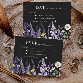 Elegante Wildblumen-Rustikal-Schwarze Hochzeit RSVP Karte