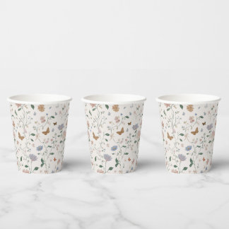 Elegante Wildblumen- & Schmetterlings-Toile-De-Jou Pappbecher