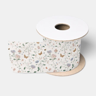 Elegante Wildblumen- & Schmetterlings-Toile-De-Jou Satinband