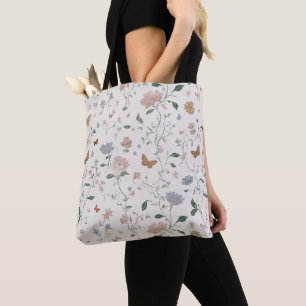Elegante Wildblumen- & Schmetterlings-Toile-De-Jou Tasche