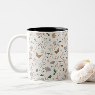 Elegante Wildblumen- & Schmetterlings-Toile-De-Jou Zweifarbige Tasse