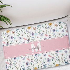 Elegante Wildblumen-Script-Monogramm Badematte