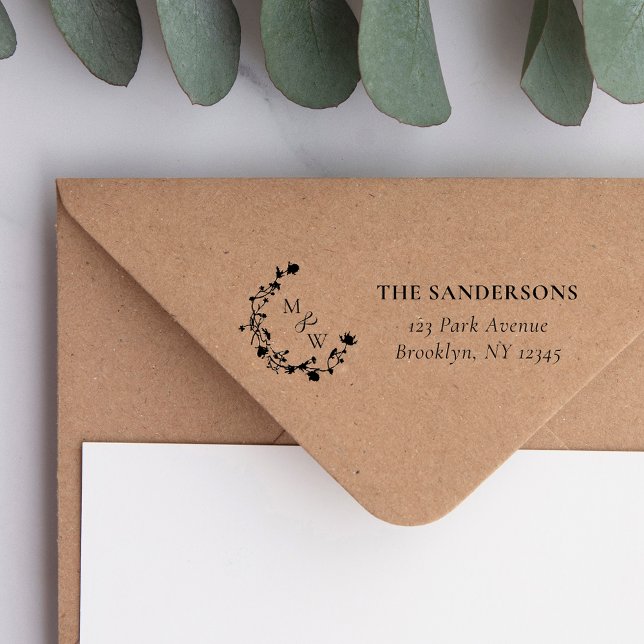 Elegante Wildblumen Typograpy Hochzeitadresse Permastempel (Von Creator hochgeladen)