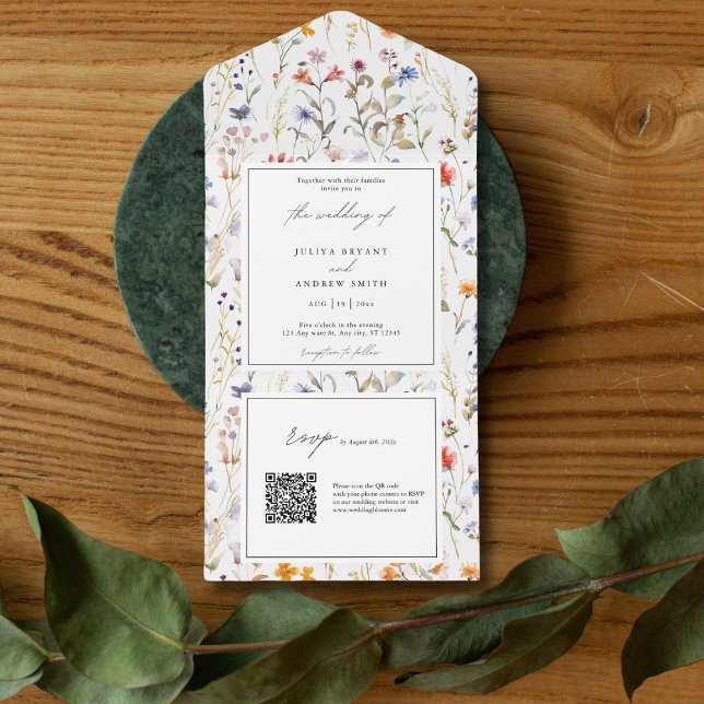 Elegante Wildblumen UAWG QR Code Hochzeit All In One Einladung (Von Creator hochgeladen)