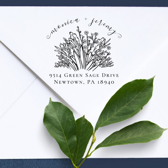 Elegante Wildblumen Verheiratete Paare Rücksendead Gummistempel (Von Creator hochgeladen)