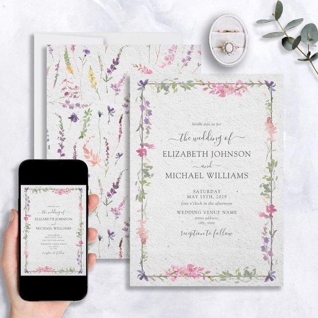 Elegante Wildblumen Watercolor Garden Hochzeit Einladung (Von Creator hochgeladen)