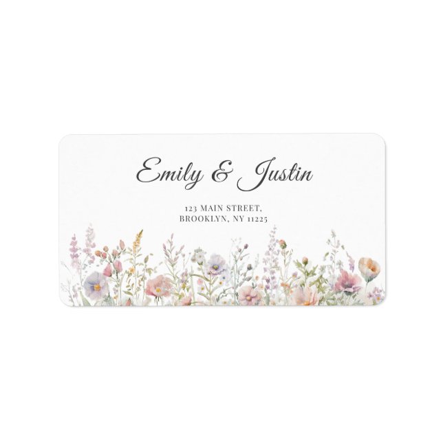 Elegante Wildblumen Watercolor Hochzeitadresse Adressaufkleber (Vorne)