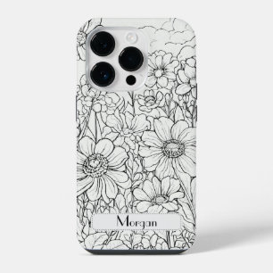 Elegante Wildblumen weiß und schwarz iPhone 14 Pro Hülle