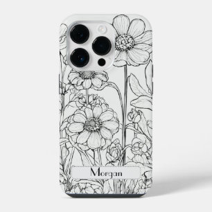 Elegante Wildblumen weiß und schwarz iPhone 14 Pro Hülle