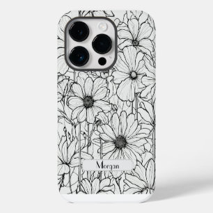 Elegante Wildblumen weiß und schwarz iPhone 14 Pro Hülle