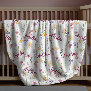 Elegante Wildblumen wiederholen Namen lila blau Fleecedecke