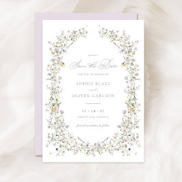 Elegante Wildblumen Wreath Blush Save the Date Einladung