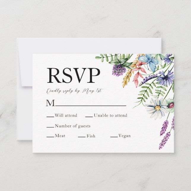 Elegante Wildblumen zur Wahl des Speisenangebots G RSVP Karte (Vorderseite)