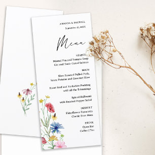 Elegante Wildblumenhochzeit Menükarte