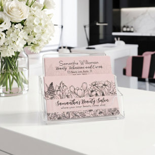 Elegante Wildblumenskizze Rosé Schwarz QR-Code Visitenkarte
