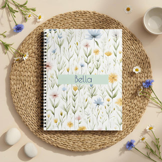 Elegante Wildblumenwiese Aquarell Blumenmuster Notizbuch