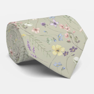 Elegante Wildblumenwiese Pastell Salbei Grün Krawatte