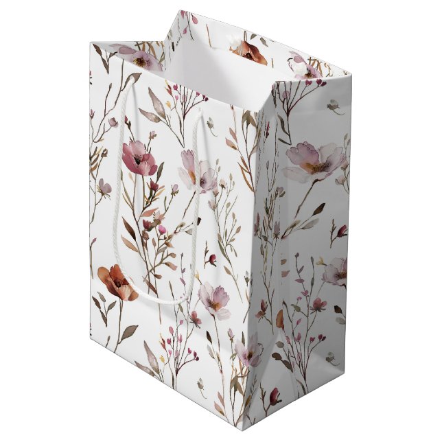 Elegante wilde Blume bohemian Mittlere Geschenktüte (Vorderseite Schrägansicht)