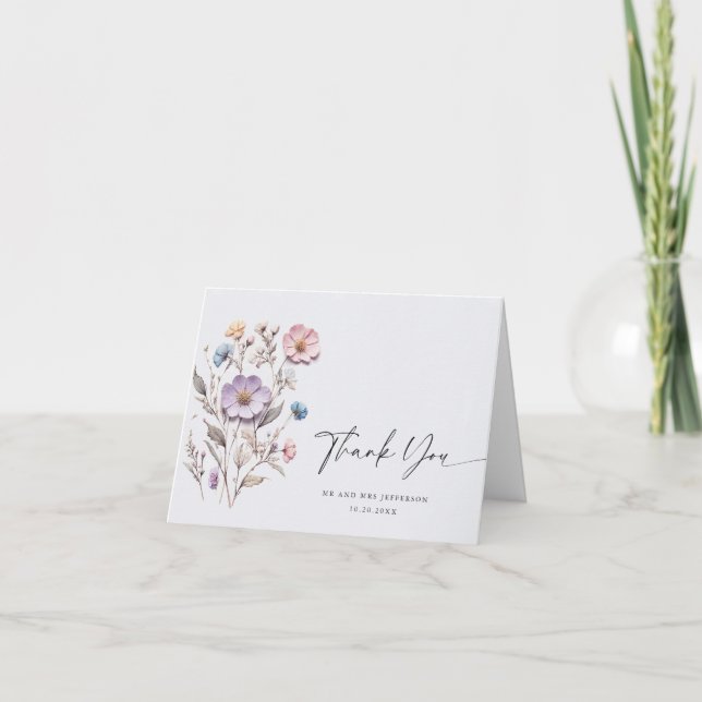 Elegante Wilde Blume Botanische Hochzeit Dankeskarte (Vorderseite)
