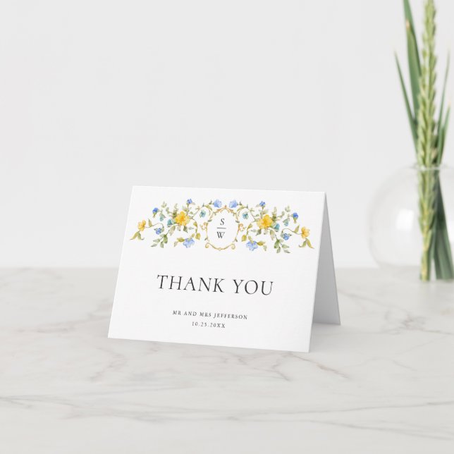 Elegante Wilde Blume Botanische Hochzeit Dankeskarte (Vorderseite)