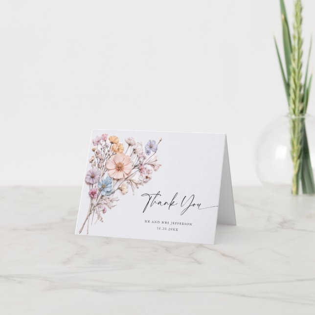 Elegante Wilde Blume Botanische Hochzeit Dankeskarte (Vorderseite)