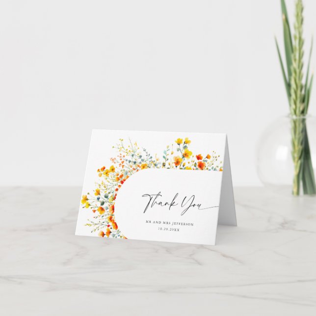 Elegante Wilde Blume Botanische Hochzeit Dankeskarte (Vorderseite)