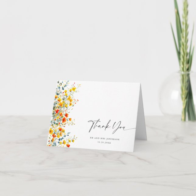 Elegante Wilde Blume Botanische Hochzeit Dankeskarte (Vorderseite)