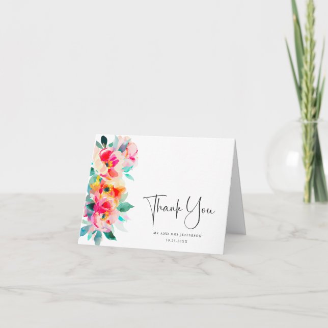 Elegante Wilde Blume Botanische Hochzeit Dankeskarte (Vorderseite)
