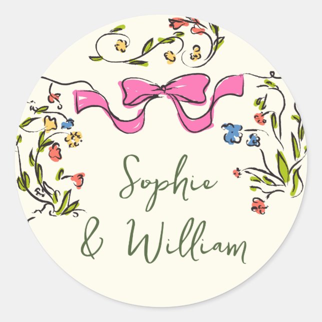 Elegante Wilde Blume Hochzeit Runder Aufkleber (Vorderseite)