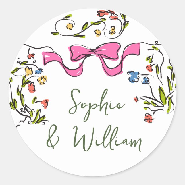 Elegante Wilde Blume Hochzeit Runder Aufkleber (Vorderseite)