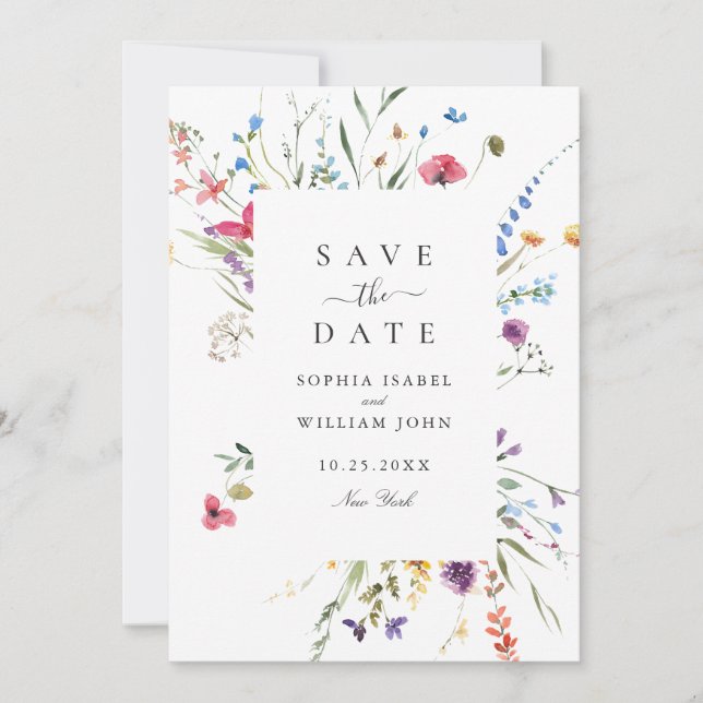 Elegante Wilde Blume Hochzeit Save The Date (Vorderseite)