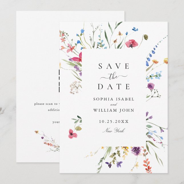 Elegante Wilde Blume Hochzeit Save The Date (Vorne/Hinten)