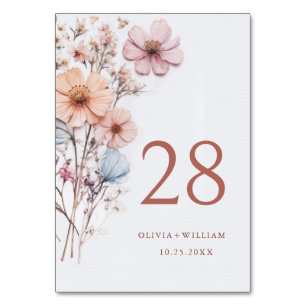 Elegante Wilde Blume Hochzeit Tischnummer