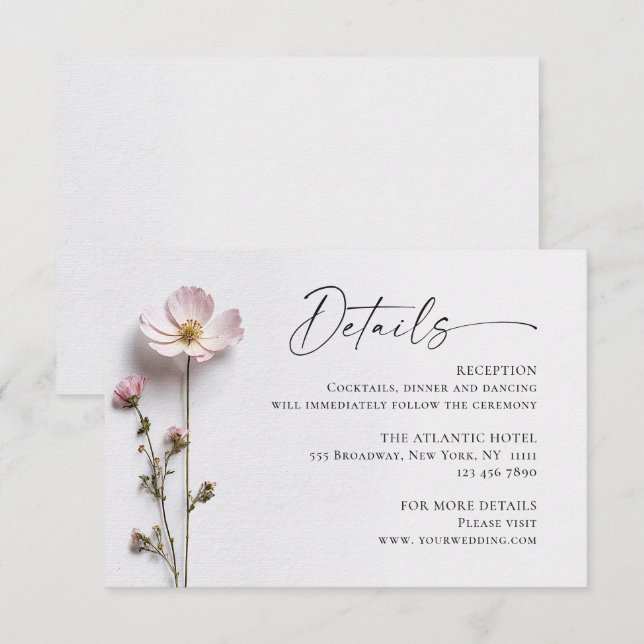 Elegante Wilde Blume Hochzeiten Details Begleitkarte (Vorne/Hinten)