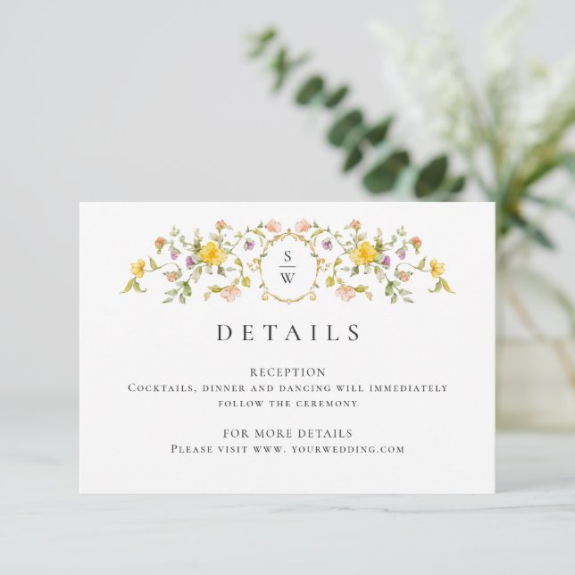 Elegante Wilde Blume Hochzeiten Details Begleitkarte (Stehend Vorderseite)