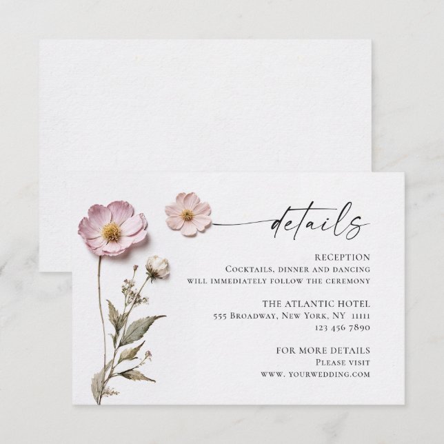 Elegante Wilde Blume Hochzeiten Details Begleitkarte (Vorne/Hinten)