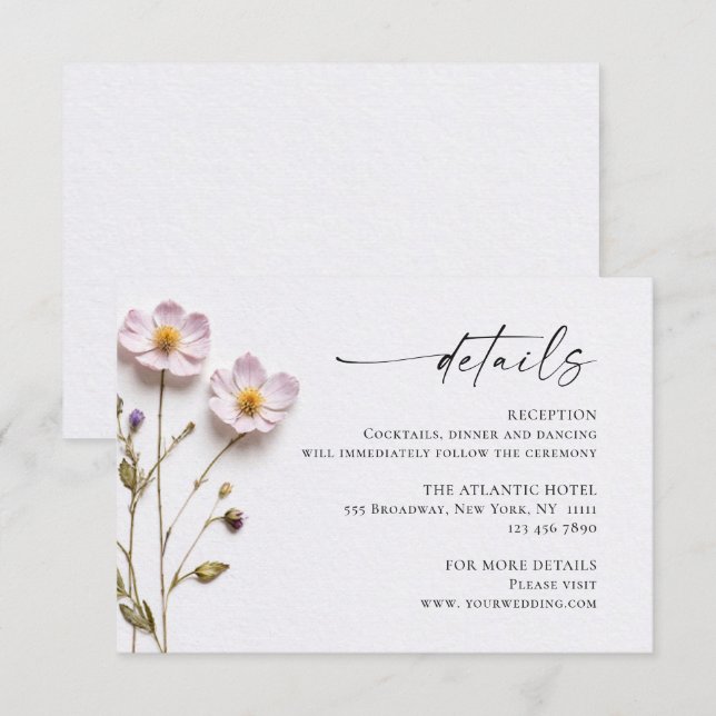 Elegante Wilde Blume Hochzeiten Details Begleitkarte (Vorne/Hinten)
