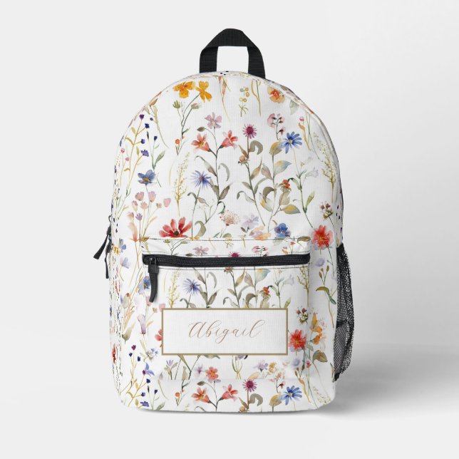 Elegante wilde Blume in Aquarellen Bedruckter Rucksack (Vorderseite)