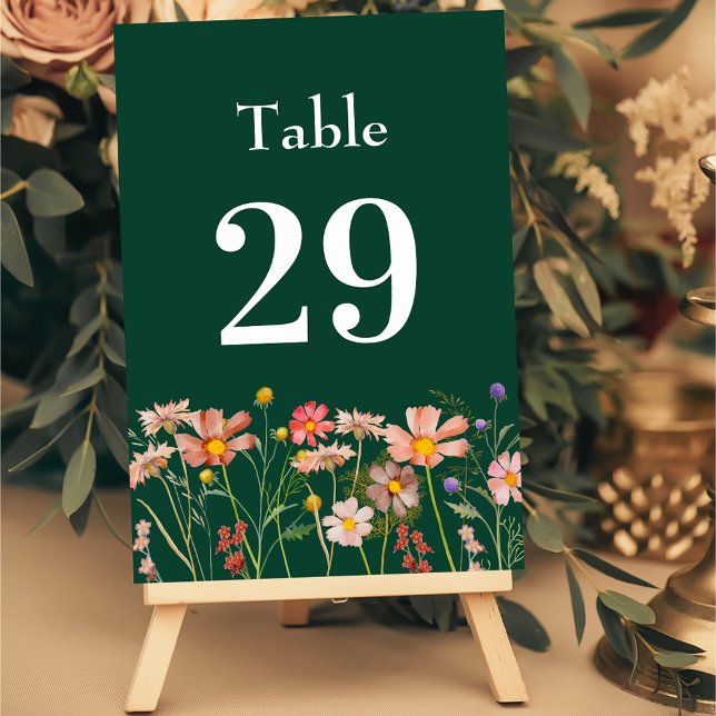 Elegante Wilde Blumen Boho Florale Grüne Hochzeit Tischnummer (Wildflower boho fall floral green terracotta Wedding table card watercolor garden meadow flowers )