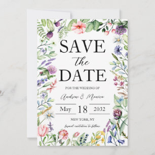 Elegante Wilde Blumen Hochzeit Salbei Grün Save The Date