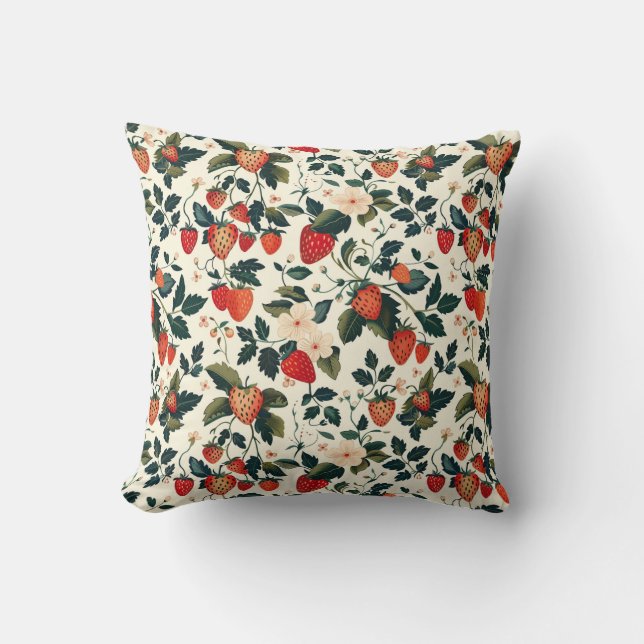 Elegante wilde Erdbeeren florales nahtloses Muster Kissen (Vorderseite)