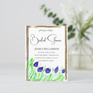 Elegante Wildflower goldene Hochzeitsdusche-Einlad Postkarte
