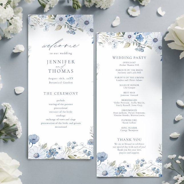 Elegante Wildflower-Hochzeit in Staubblau Programm (Dusty Blue Elegant Wildflower Wedding Program)