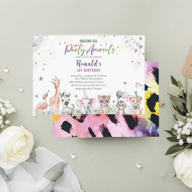 Elegante Wildkindersafaris in Wasserfarbe 1St B Einladung (Von Creator hochgeladen)