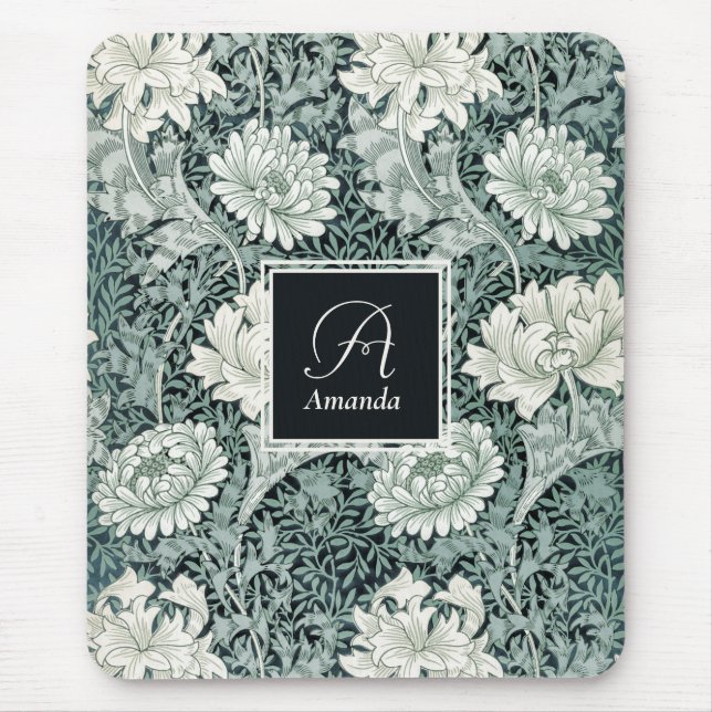 Elegante William Morris Anemone mit Monogramm Mousepad (Vorne)