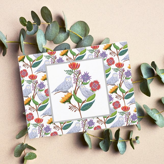 Elegante William Morris Style Owls mit Sonnenblume Postkarte (Von Creator hochgeladen)