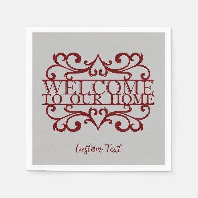 Elegante Willkommen bei unserem Zuhause Quote Burg Serviette (Vorderseite)